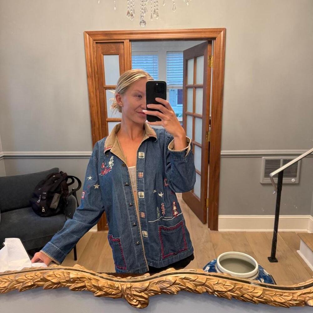 Blue denim jacket with embroidered